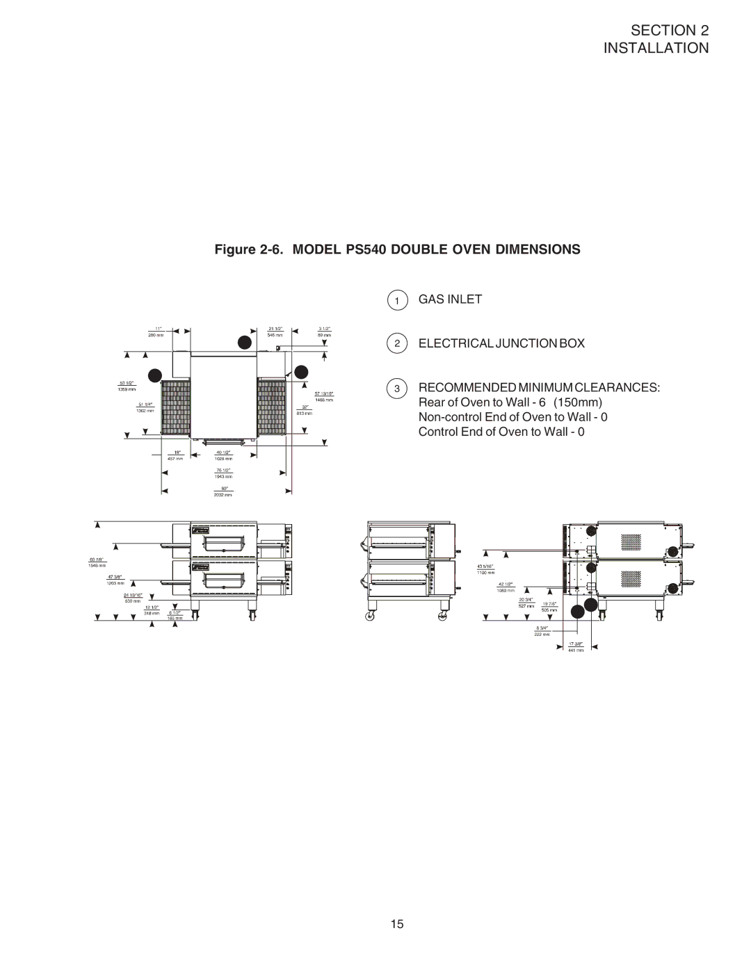 Middleby Marshall PS540G installation manual Model PS540 Double Oven Dimensions 