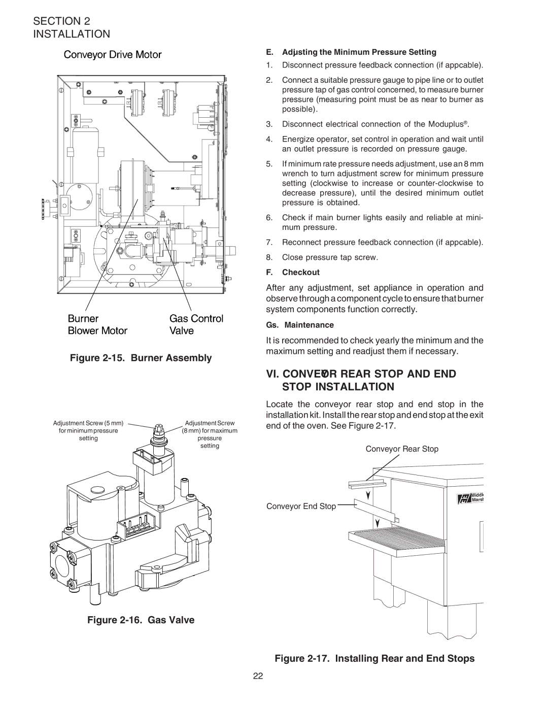 Middleby Marshall PS540G VI. Conveyor Rear Stop and END Stop Installation, Adjusting the Minimum Pressure Setting 