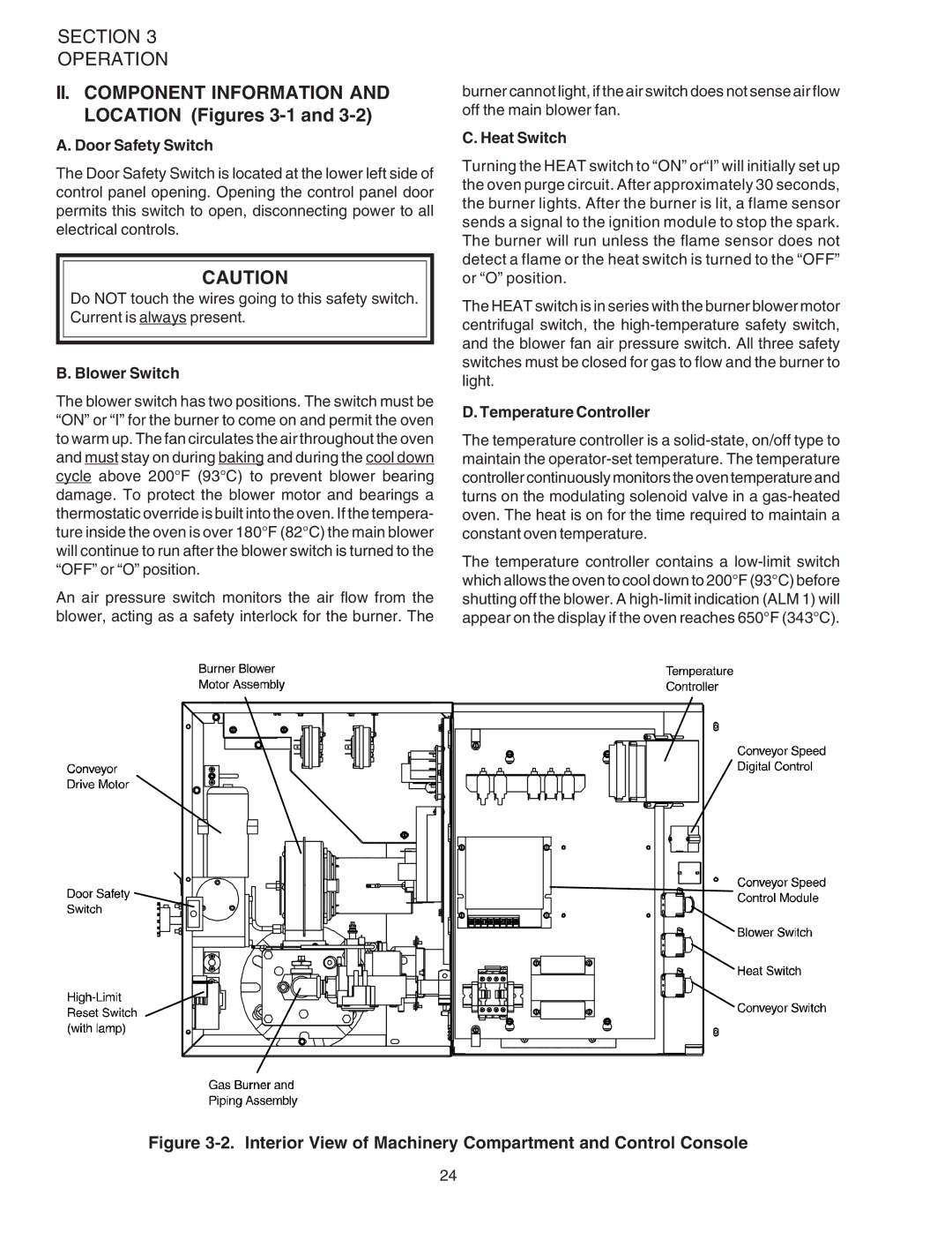 Middleby Marshall PS540G installation manual Door Safety Switch, Blower Switch, Heat Switch, Temperature Controller 