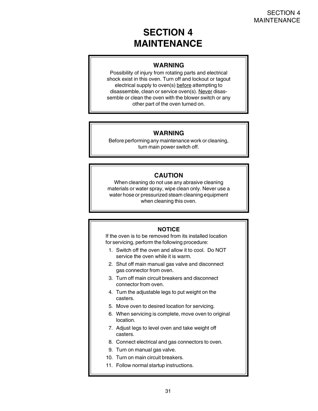 Middleby Marshall PS540G installation manual Section Maintenance 