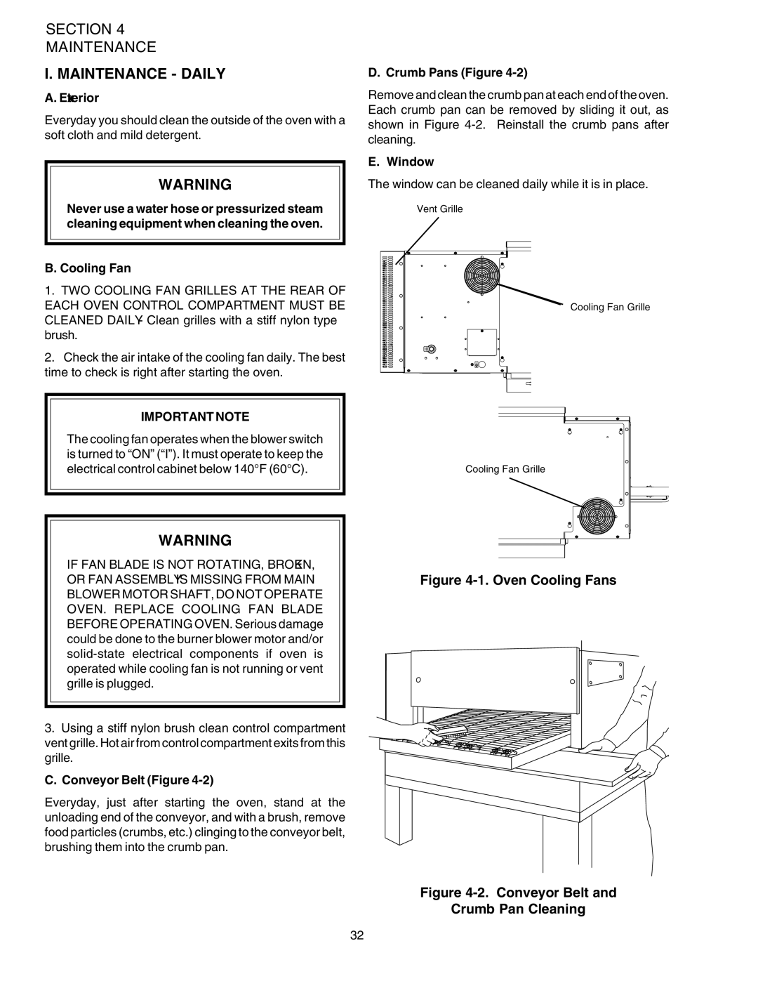 Middleby Marshall PS540G installation manual Exterior, Cooling Fan, Crumb Pans Figure, Window, Conveyor Belt Figure 