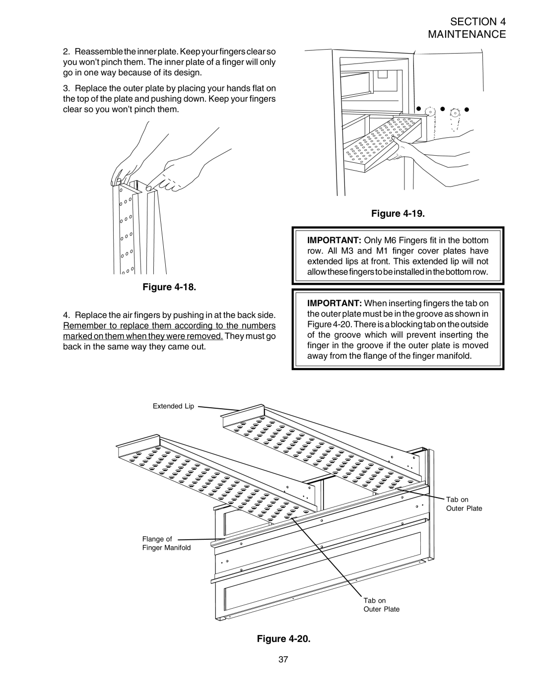 Middleby Marshall PS540G installation manual Extended Lip Tab on Outer Plate Flange Finger Manifold 