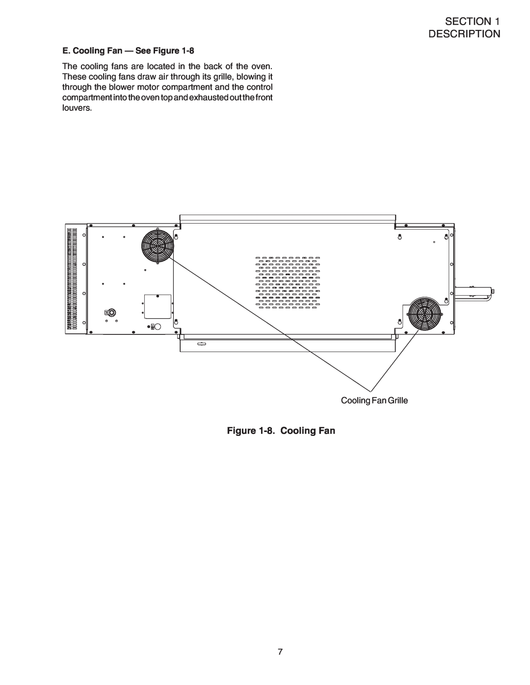 Middleby Marshall PS540G installation manual Section Description, 8. Cooling Fan, E. Cooling Fan - See Figure 