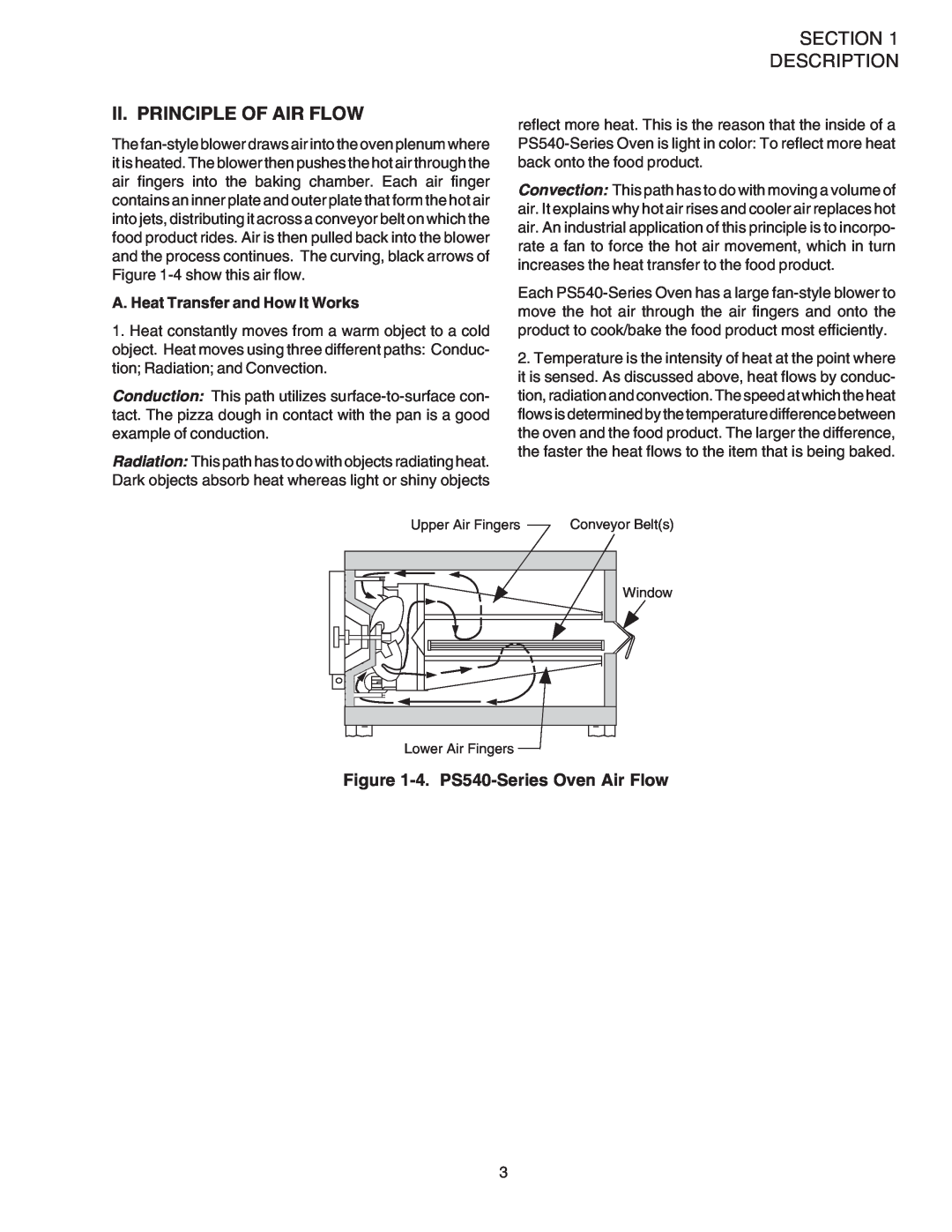 Middleby Marshall PS540G installation manual Ii. Principle Of Air Flow, Section Description, 4. PS540-Series Oven Air Flow 