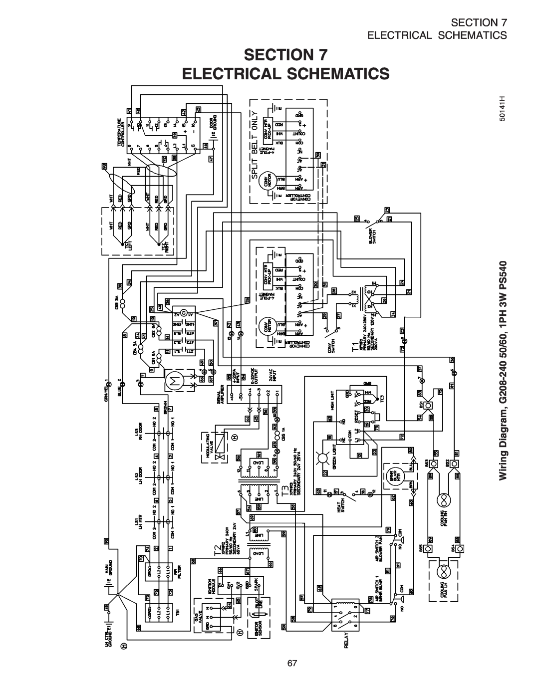 Middleby Marshall PS540G installation manual Section Electrical Schematics, Wiring Diagram, G208-240 50/60, 1PH 3W PS540 