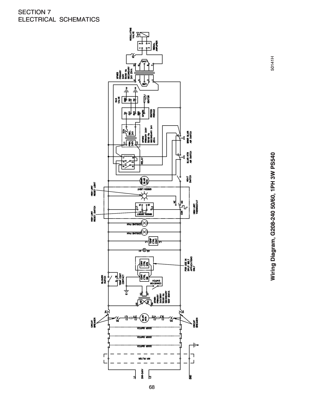 Middleby Marshall PS540G installation manual Section Electrical Schematics, Wiring Diagram, G208-240 50/60, 1PH 3W PS540 