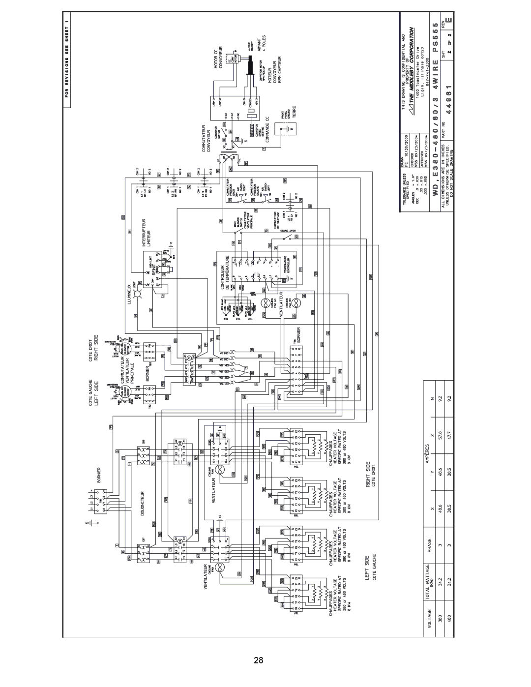 Middleby Marshall PS555 manual Wiring Diagram US 380/480V 44961E 