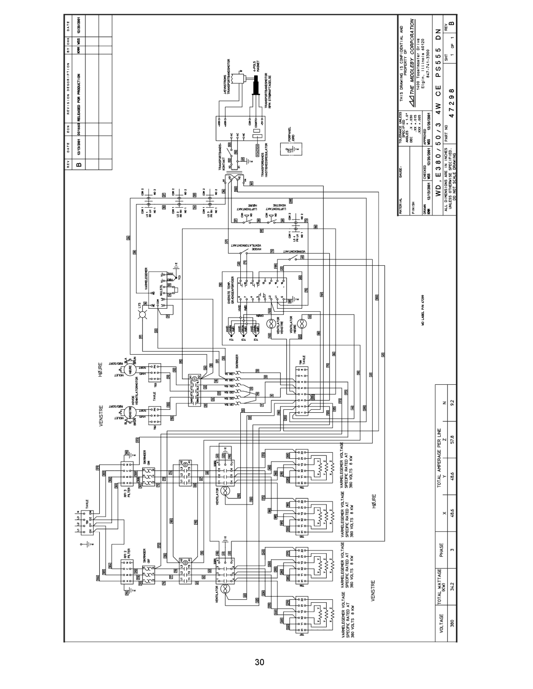 Middleby Marshall PS555 manual Wiring Diagram DN CE 380V 3-PHASE 