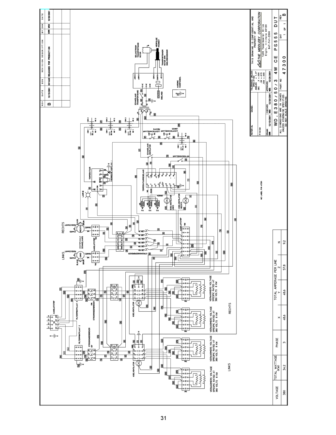 Middleby Marshall PS555 manual Wiring Diagram DUT CE 380V 3-PHASE 