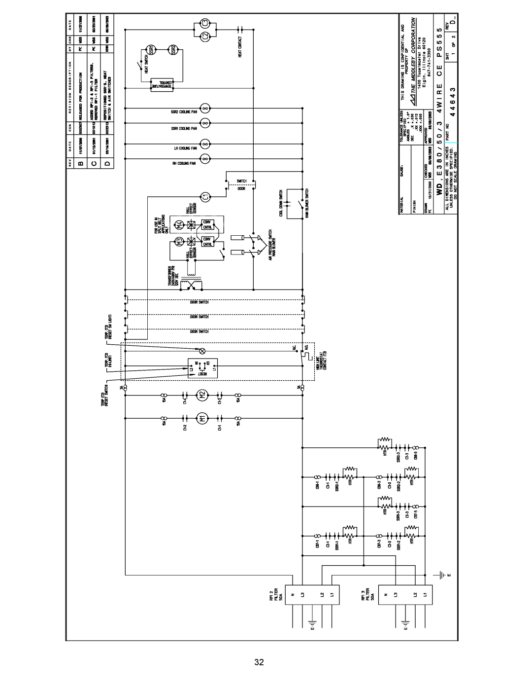 Middleby Marshall PS555 manual LADDER DIAGRAM ENG CE 380V 3-PHASE 3244643D SHEET 