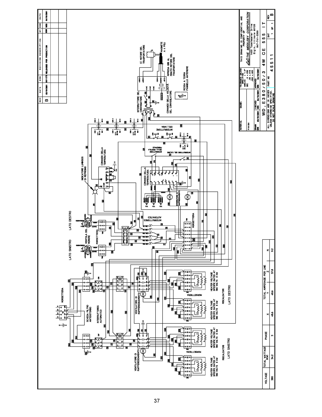 Middleby Marshall PS555 manual WIRING DIAGRAM IT CE 380V 3-PHASE 3745511B 