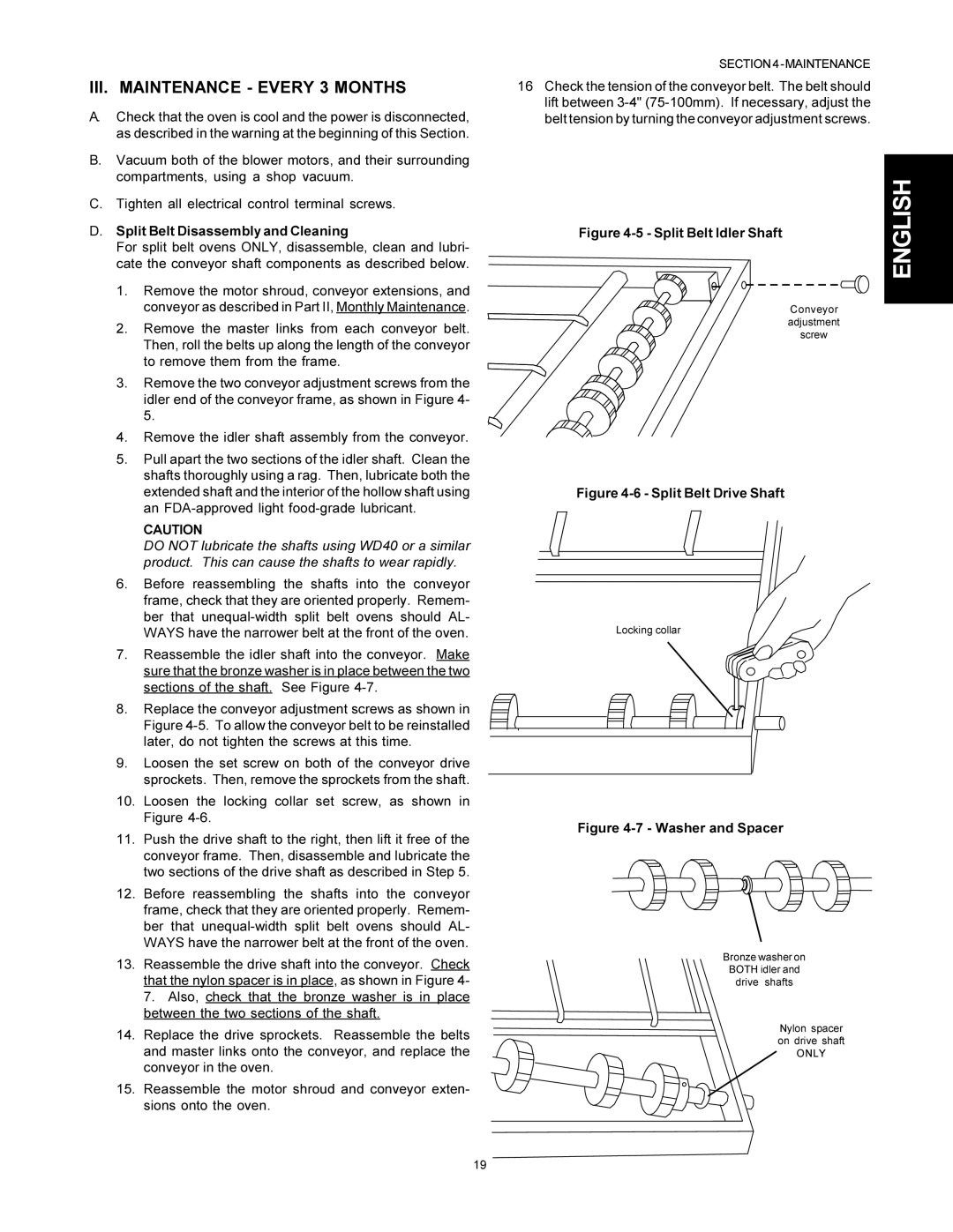 Middleby Marshall PS555G GAS installation manual III. Maintenance Every 3 Months, Split Belt Disassembly and Cleaning 