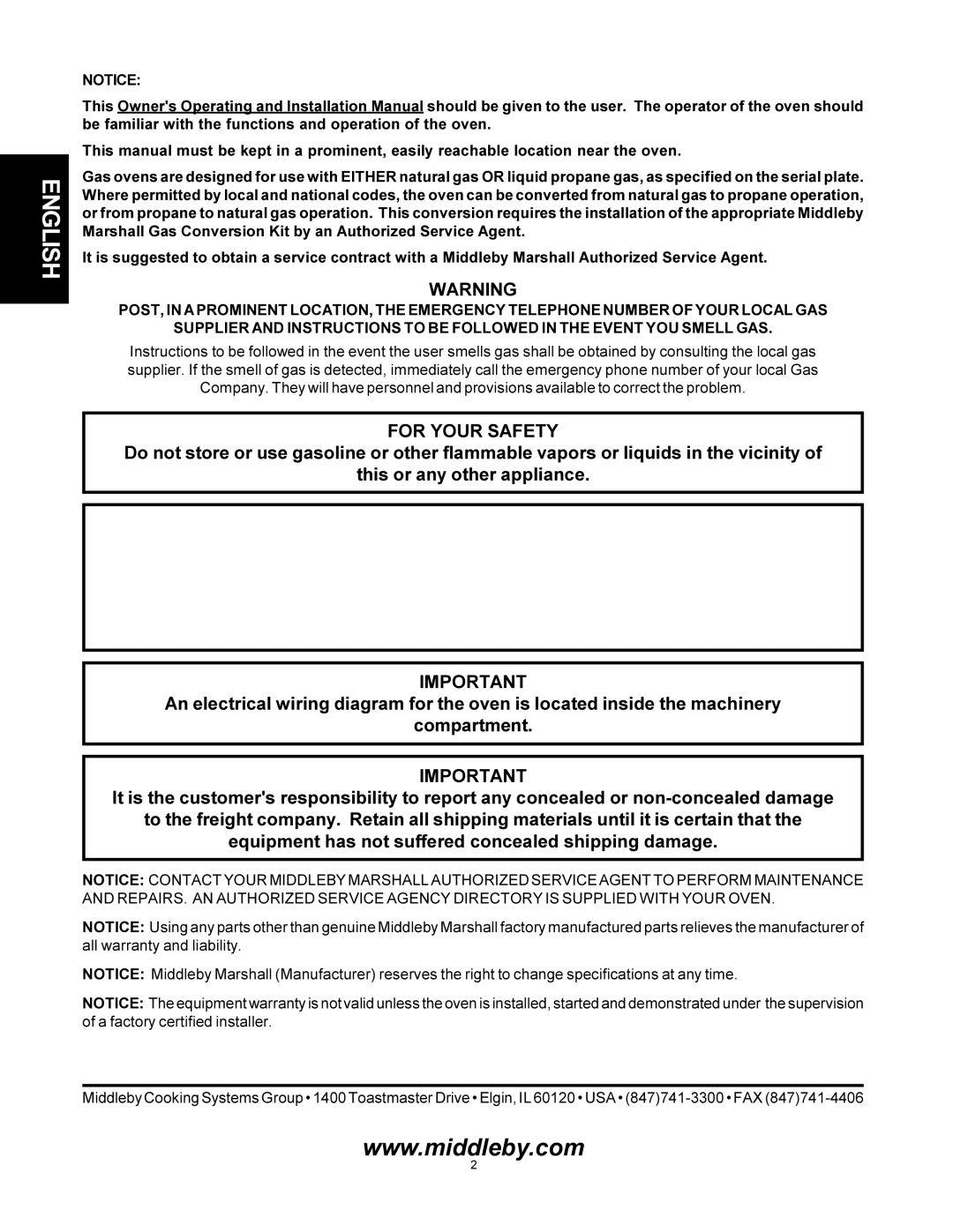 Middleby Marshall PS555G GAS installation manual English 