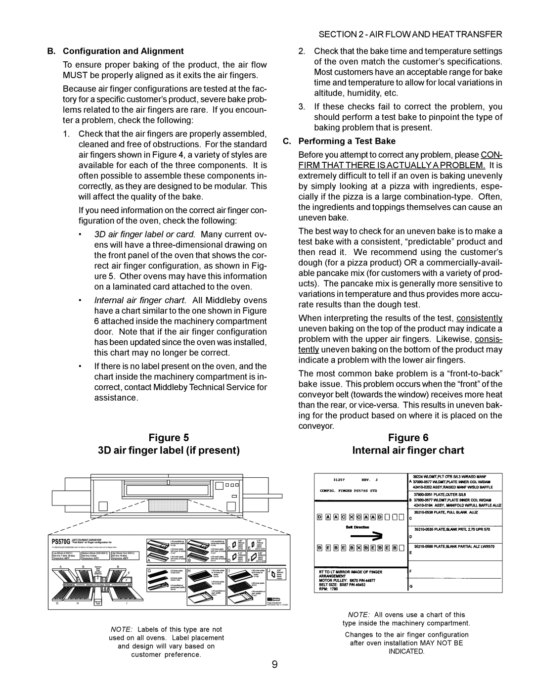 Middleby Marshall PS220, PS570, PS360 3D air finger label if present, Configuration and Alignment, Performing a Test Bake 