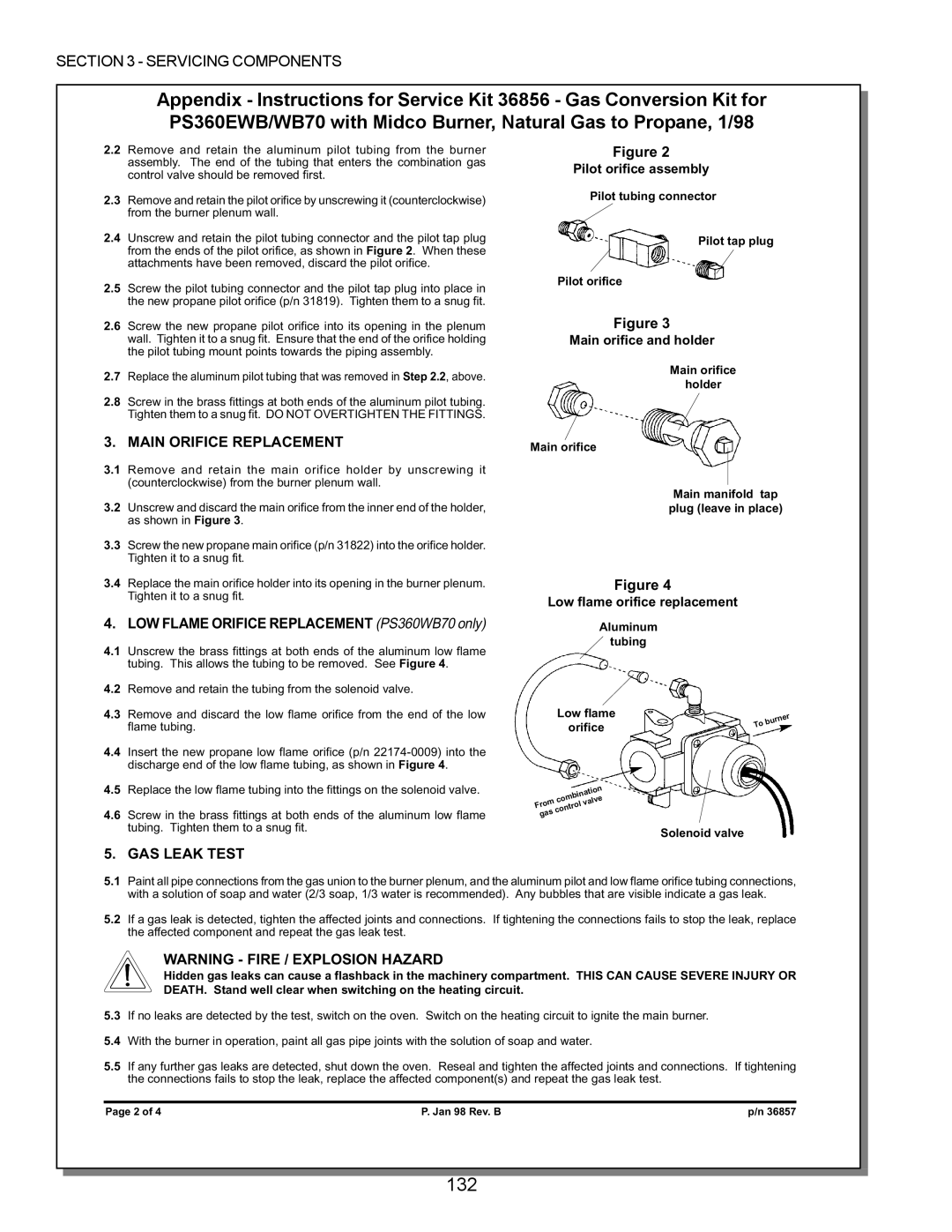 Middleby Marshall PS570 132, Main Orifice Replacement, LOW Flame Orifice Replacement PS360WB70 only, GAS Leak Test 