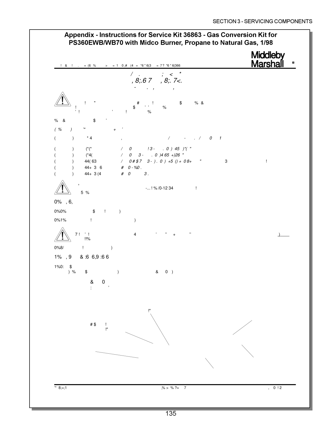 Middleby Marshall PS220, PS570, PS360, PS200, PS555, PS224 PS310 manual 135, Propane to Natural Gas Installation Instructions 