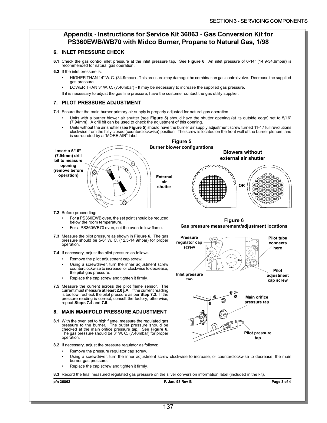 Middleby Marshall PS570, PS360, PS200, PS555, PS220, PS224 PS310 manual 137, Inlet Pressure Check 