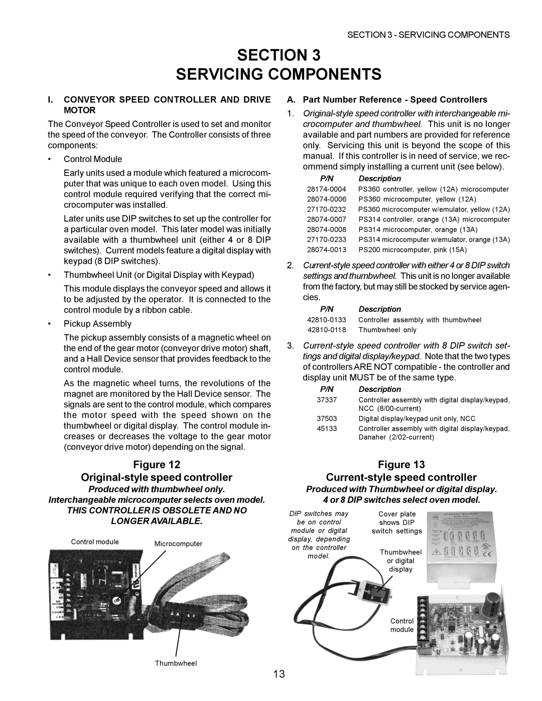 Middleby Marshall PS200, PS570, PS360, PS555, PS220 manual Original-style speed controller, Current-style speed controller 