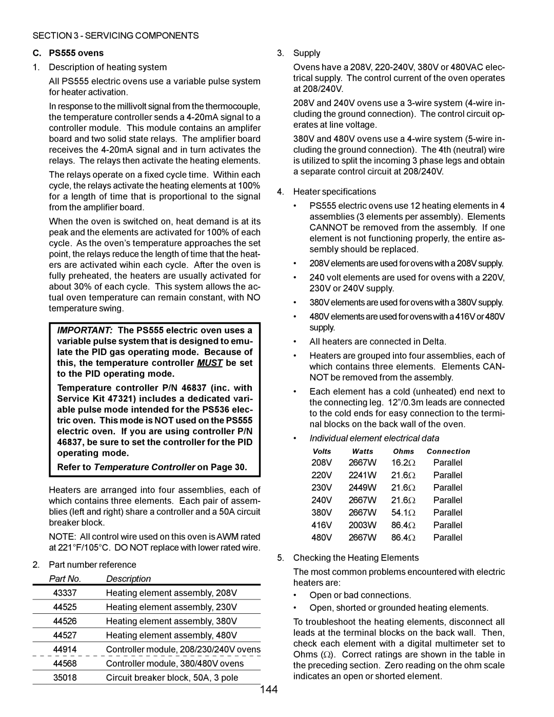 Middleby Marshall PS360, PS570, PS200, PS220, PS224 PS310 manual 144, PS555 ovens 