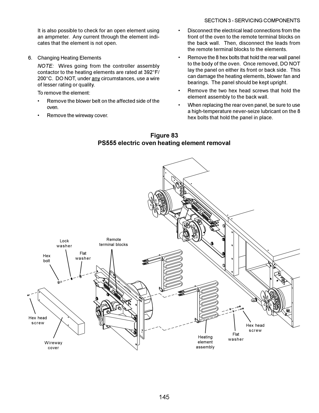 Middleby Marshall PS200, PS570, PS360, PS220, PS224 PS310 manual PS555 electric oven heating element removal, 145 