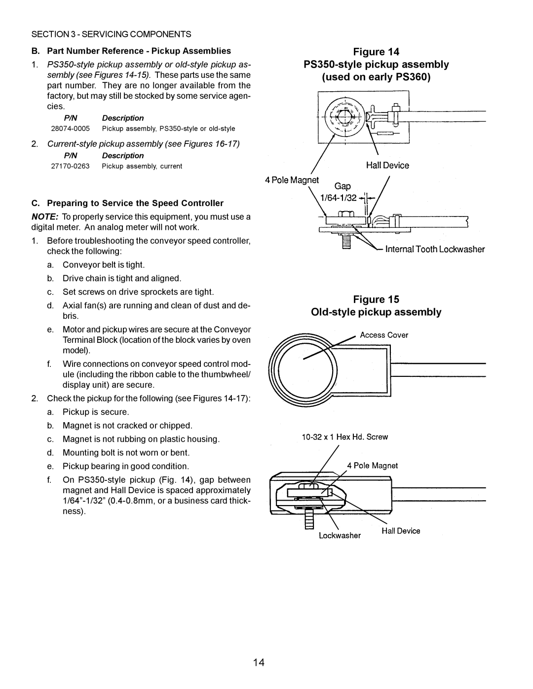 Middleby Marshall PS555, PS570, PS360 Part Number Reference Pickup Assemblies, Current-style pickup assembly see Figures 