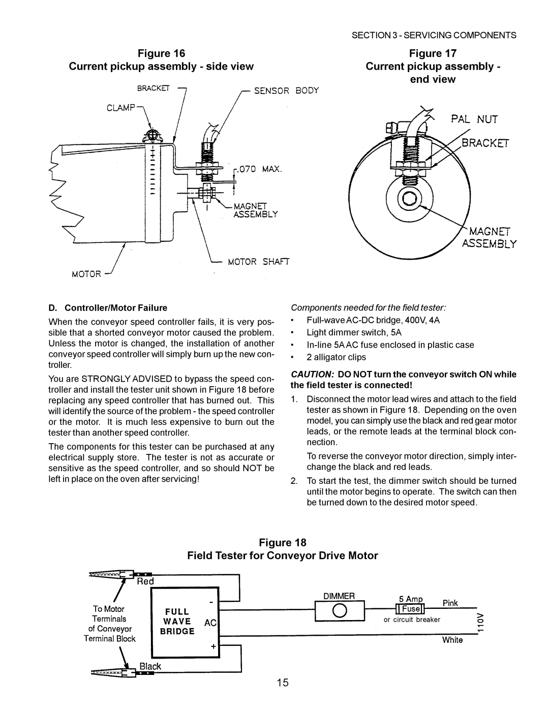 Middleby Marshall PS220 Current pickup assembly side view, Current pickup assembly End view, Controller/Motor Failure 