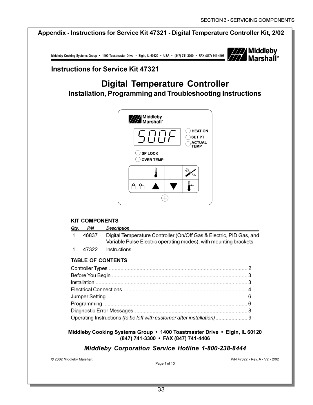 Middleby Marshall PS220, PS570, PS360, PS200, PS555, PS224 PS310 manual Digital Temperature Controller 