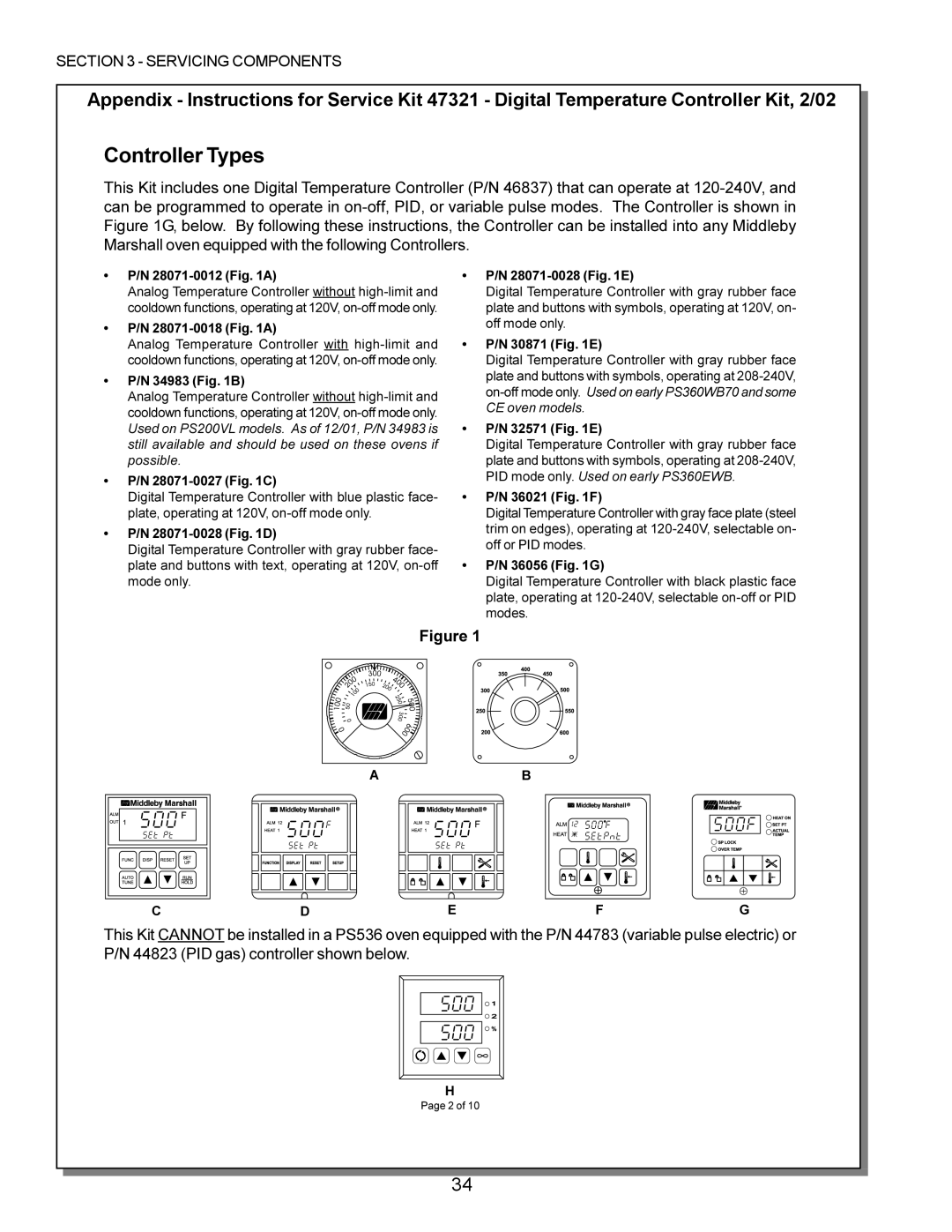 Middleby Marshall PS224 PS310, PS570, PS360, PS200, PS555, PS220 manual Controller Types 