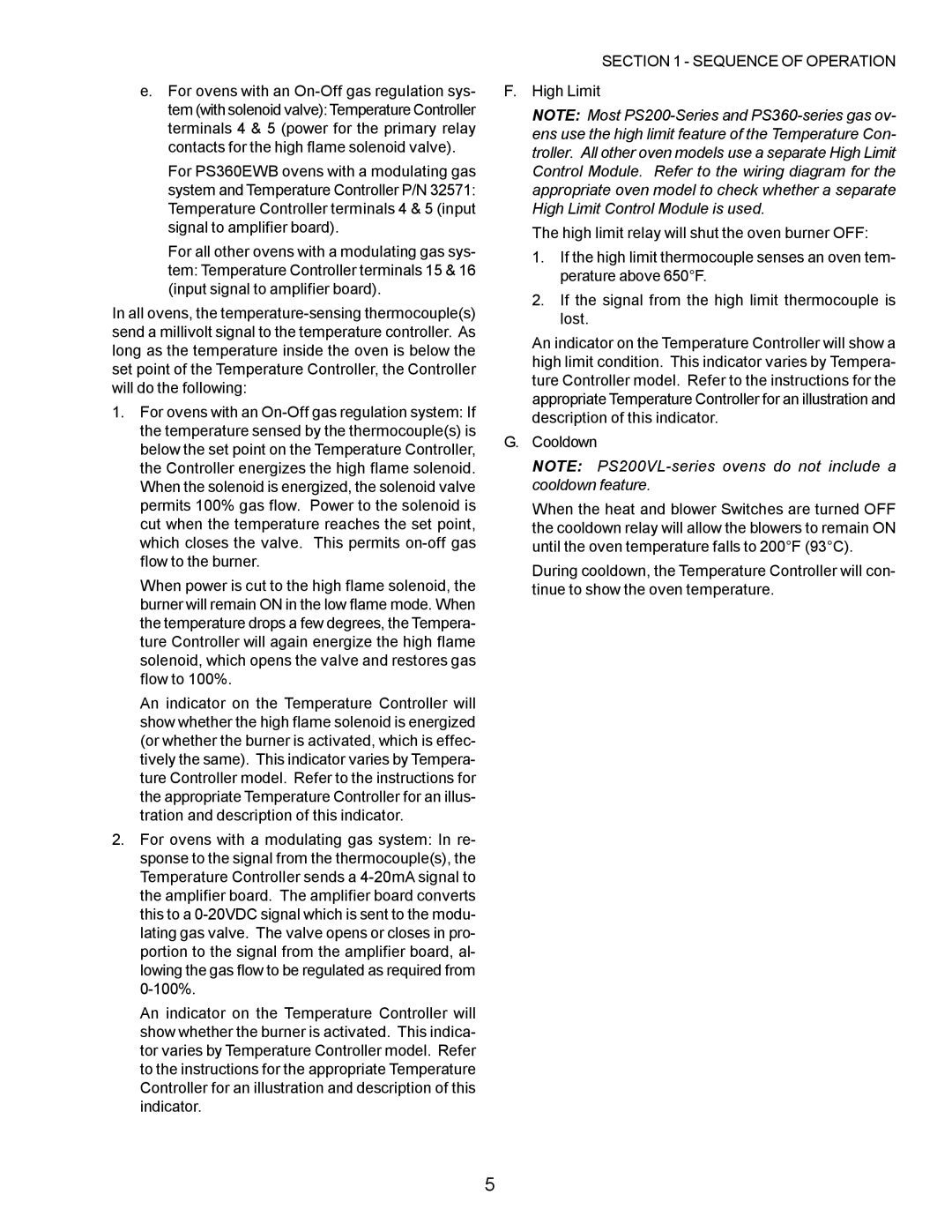 Middleby Marshall PS570, PS360, PS200, PS555, PS220, PS224 PS310 manual Sequence of Operation 