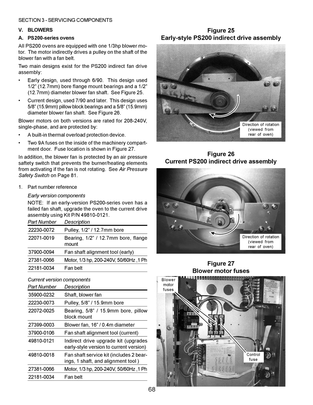 Middleby Marshall PS555, PS570 Early-style PS200 indirect drive assembly, Current PS200 indirect drive assembly, Blowers 