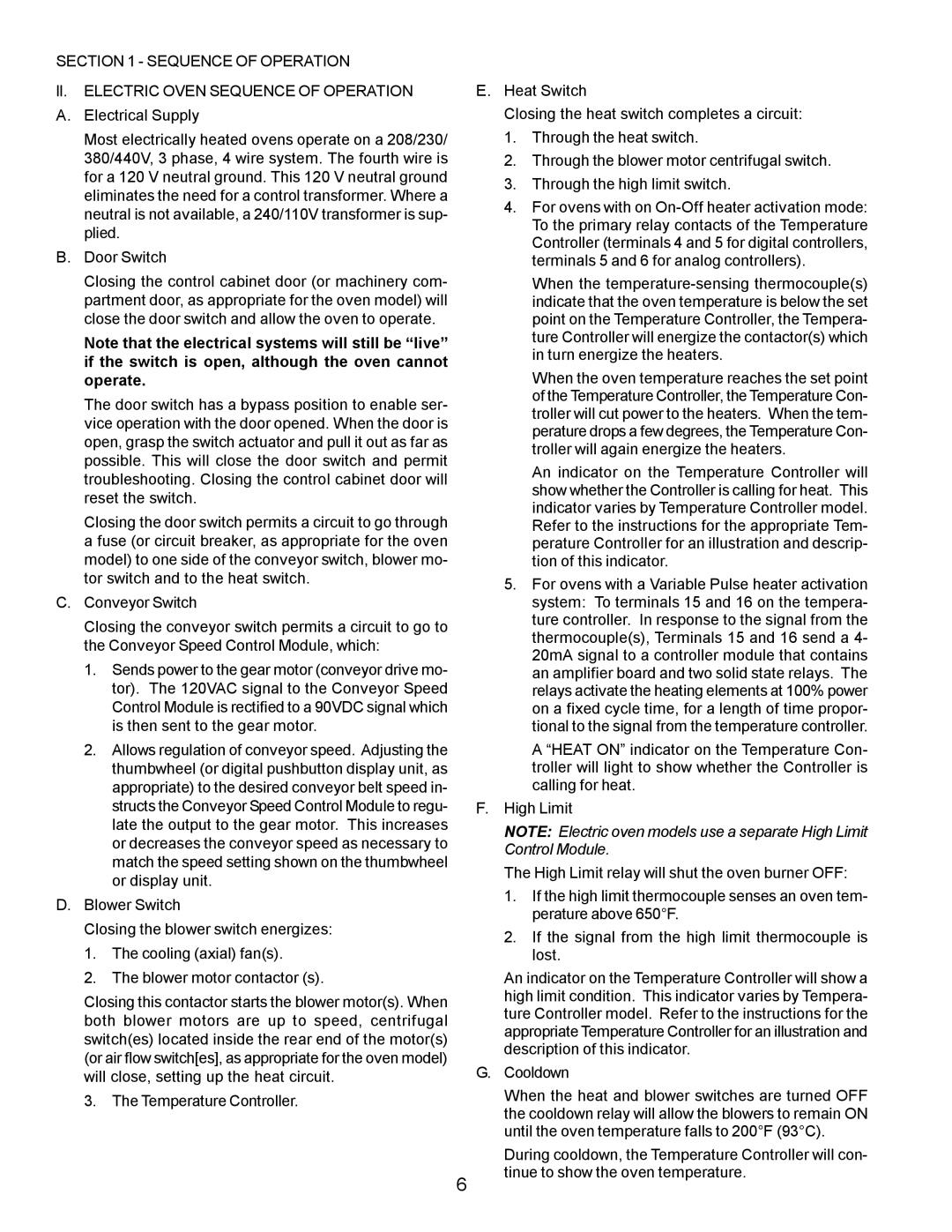 Middleby Marshall PS360, PS570, PS200, PS555, PS220, PS224 PS310 manual Sequence of Operation 