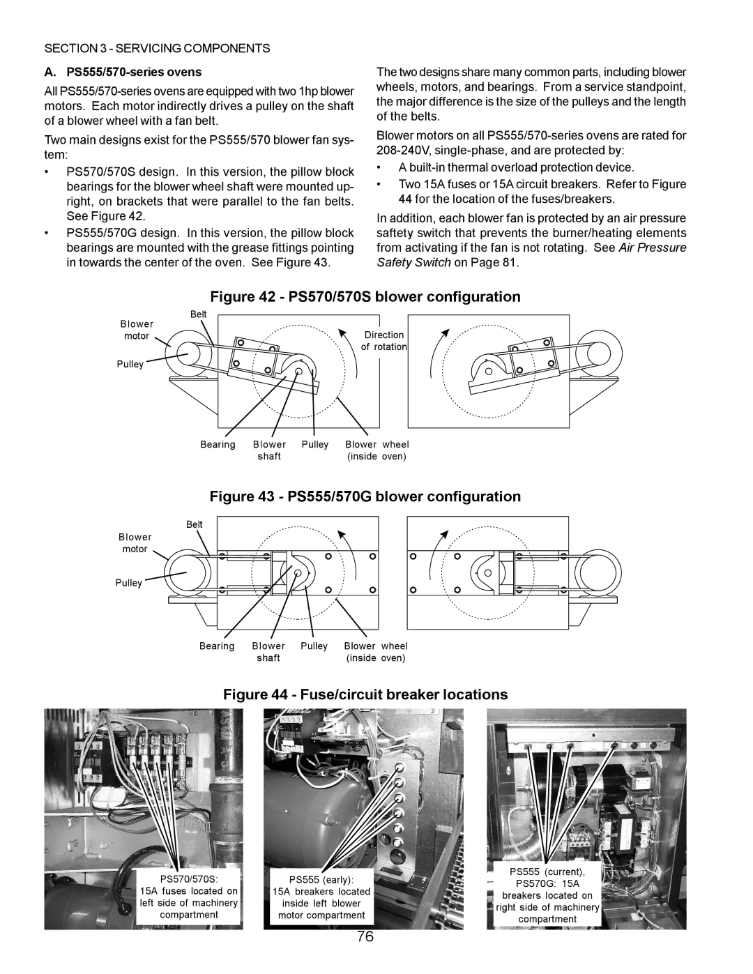 Middleby Marshall PS224 PS310, PS360, PS200, PS220 manual PS570/570S blower configuration, PS555/570-series ovens 