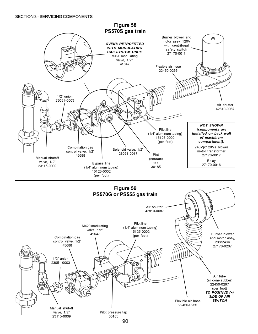 Middleby Marshall PS360, PS200, PS220, PS224 PS310 manual PS570S gas train, PS570G or PS555 gas train 