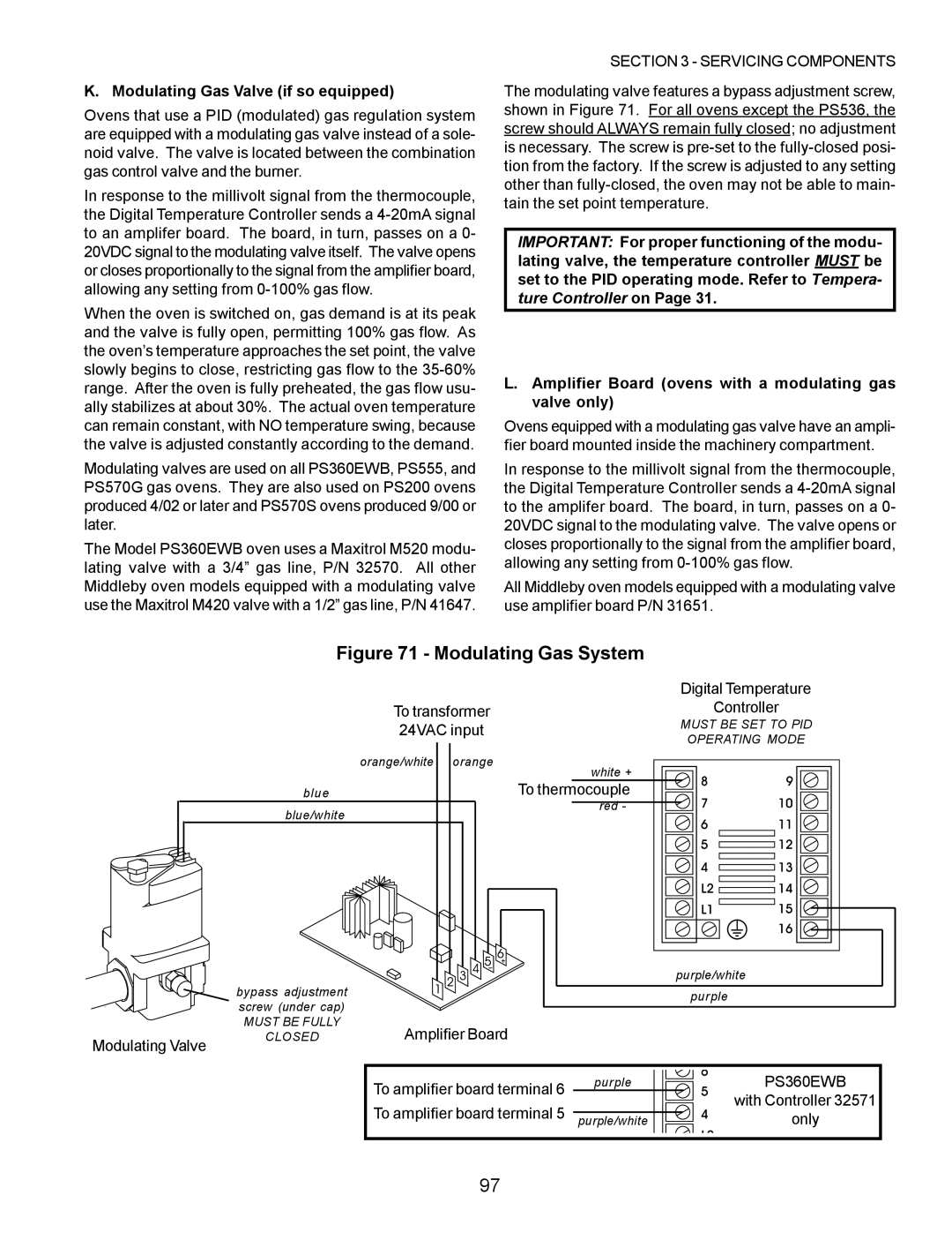 Middleby Marshall PS200, PS570, PS360, PS555, PS220, PS224 PS310 manual Modulating Gas Valve if so equipped 