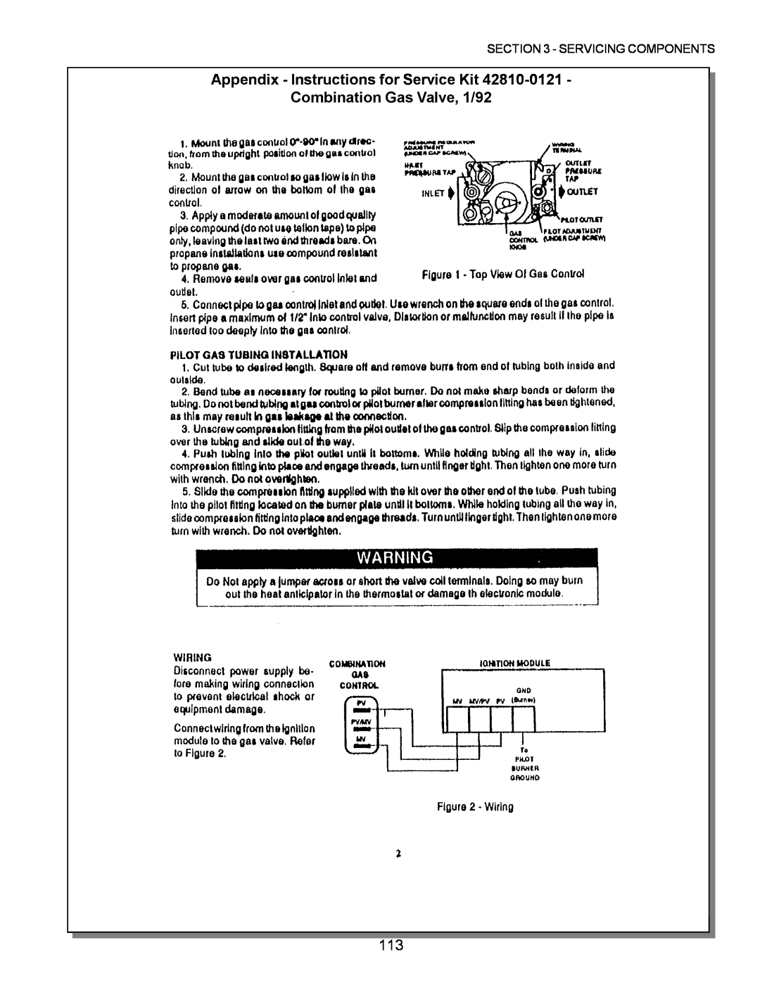 Middleby Marshall PS570, PS360 Appendix - Instructions for Service Kit Combination Gas Valve, 1/92, Servicing Components 