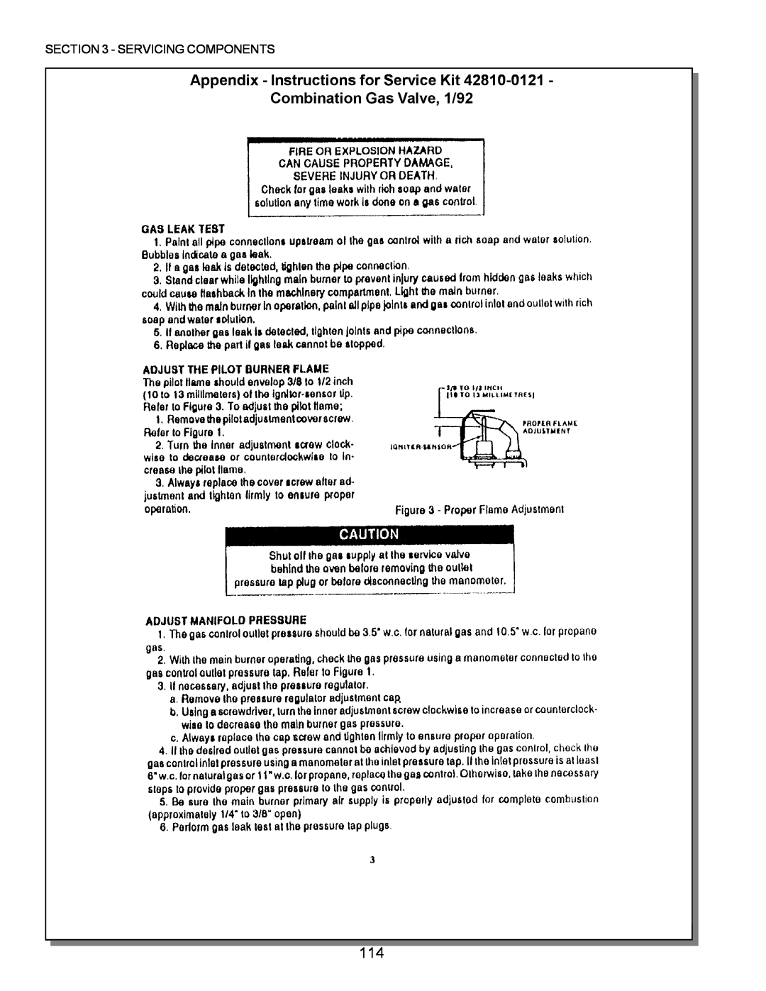 Middleby Marshall PS360, PS570 Appendix - Instructions for Service Kit Combination Gas Valve, 1/92, Servicing Components 