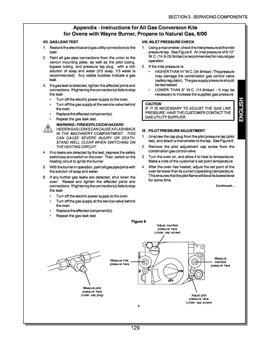 Middleby Marshall PS220, PS570, PS360 manual English, Appendix - Instructions for All Gas Conversion Kits, Vii. Gas Leak Test 