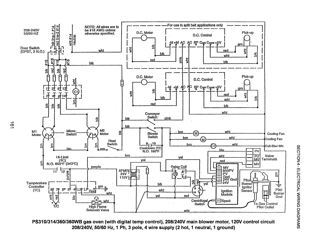 Middleby Marshall PS570, PS360, PS200, PS555, PS220, PS224 PS310 manual Electrical Wiring Diagrams 