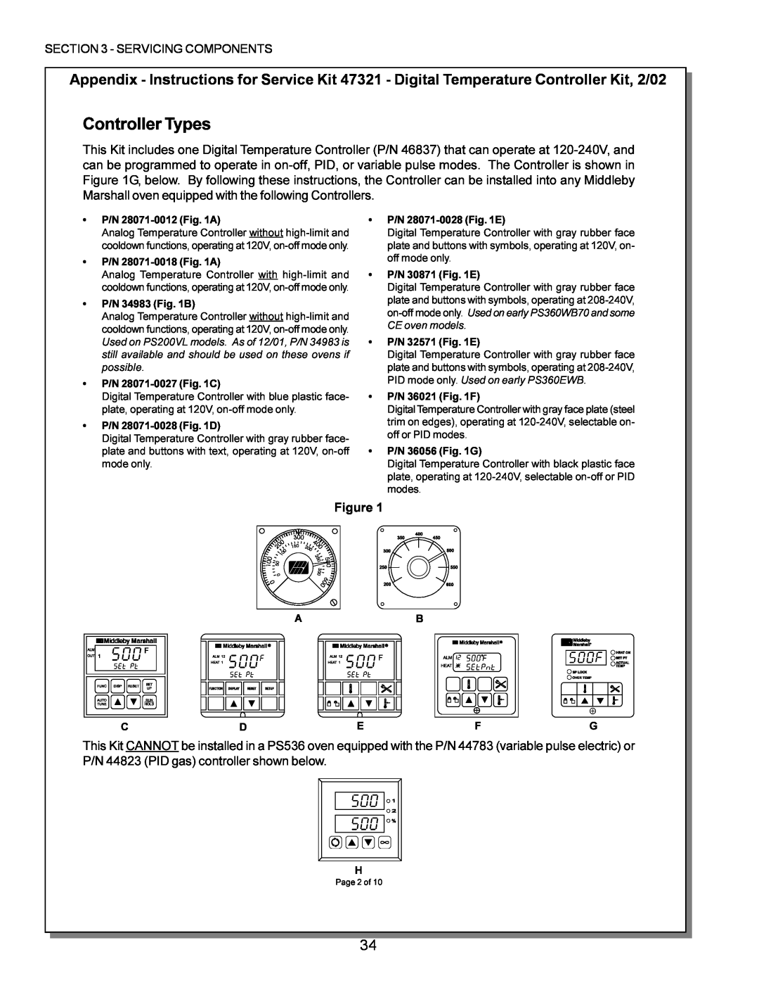 Middleby Marshall PS224 PS310, PS570, PS360, PS200, PS555, PS220 manual Controller Types 