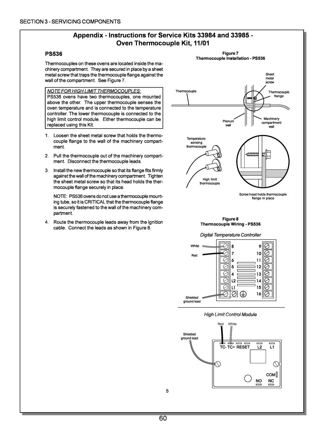 Middleby Marshall PS360, PS570 Appendix - Instructions for Service Kits 33984 and, Oven Thermocouple Kit, 11/01, PS536 