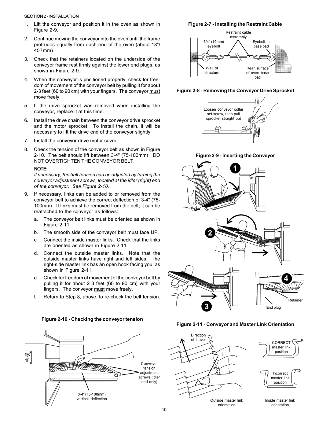 Middleby Marshall PS570S installation manual Checking the conveyor tension 