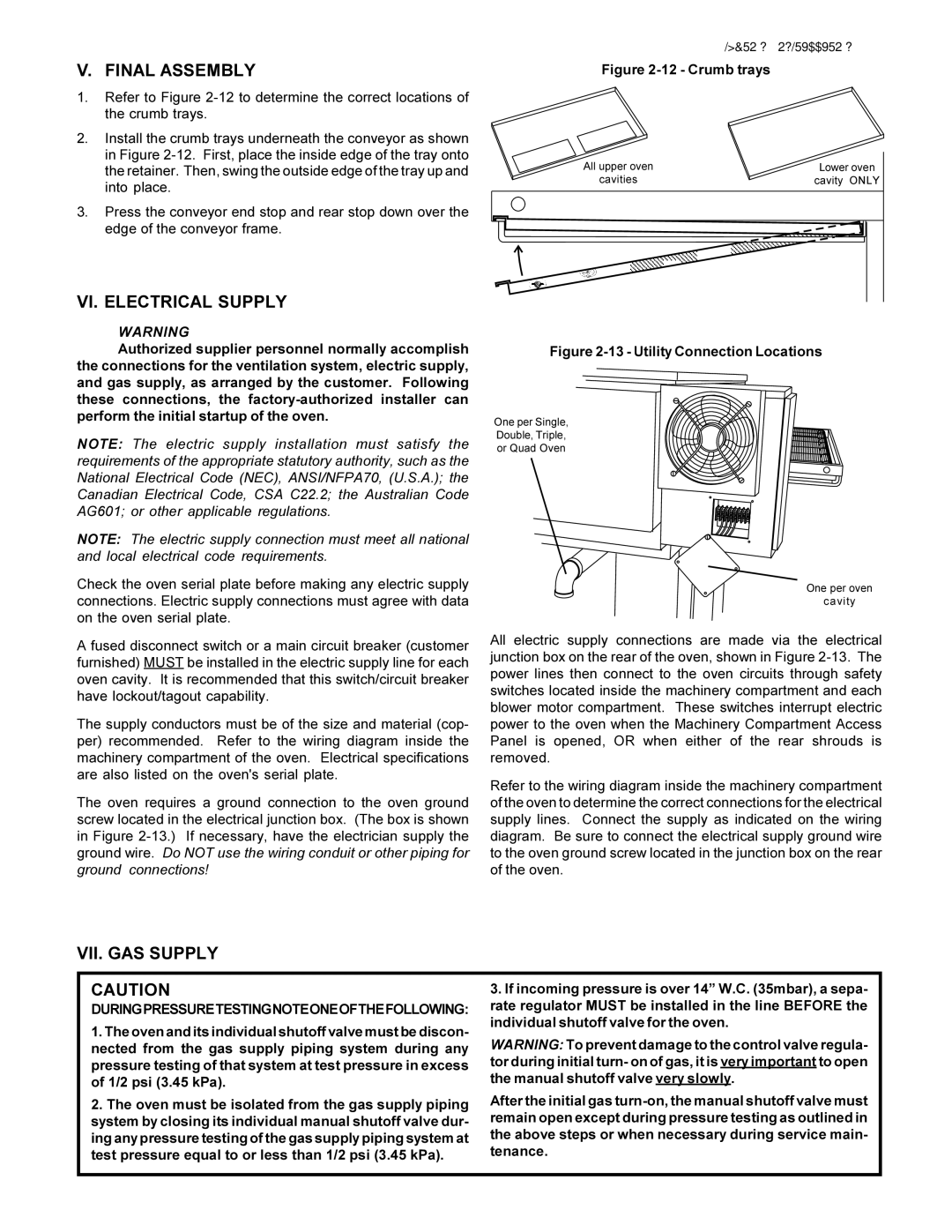 Middleby Marshall PS570S installation manual Final Assembly, VI. Electrical Supply, VII. GAS Supply 