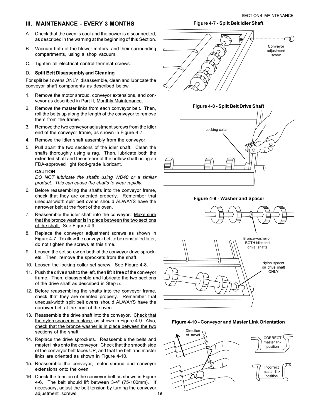 Middleby Marshall PS570S installation manual III. Maintenance Every 3 Months, Split Belt Disassembly and Cleaning 