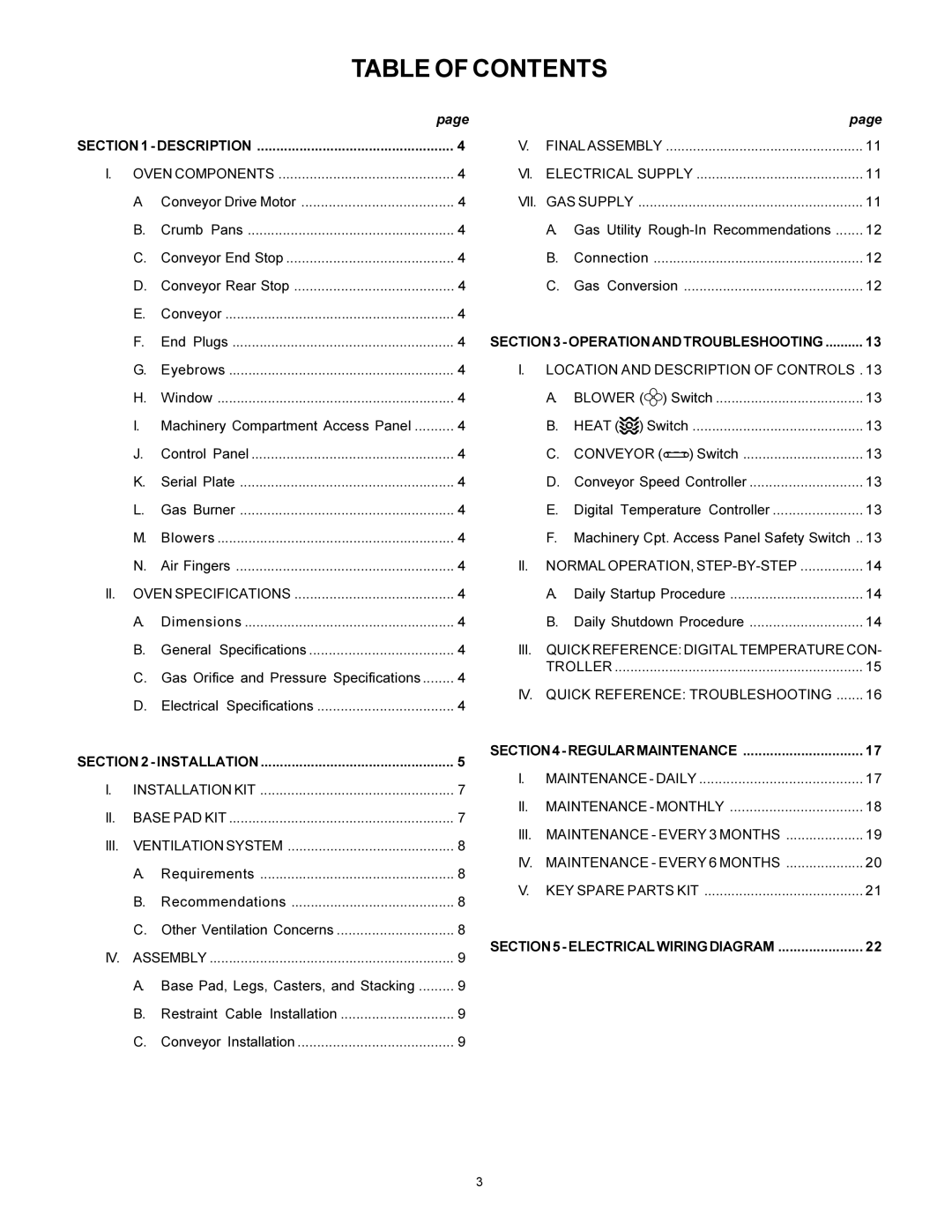 Middleby Marshall PS570S installation manual Table of Contents 