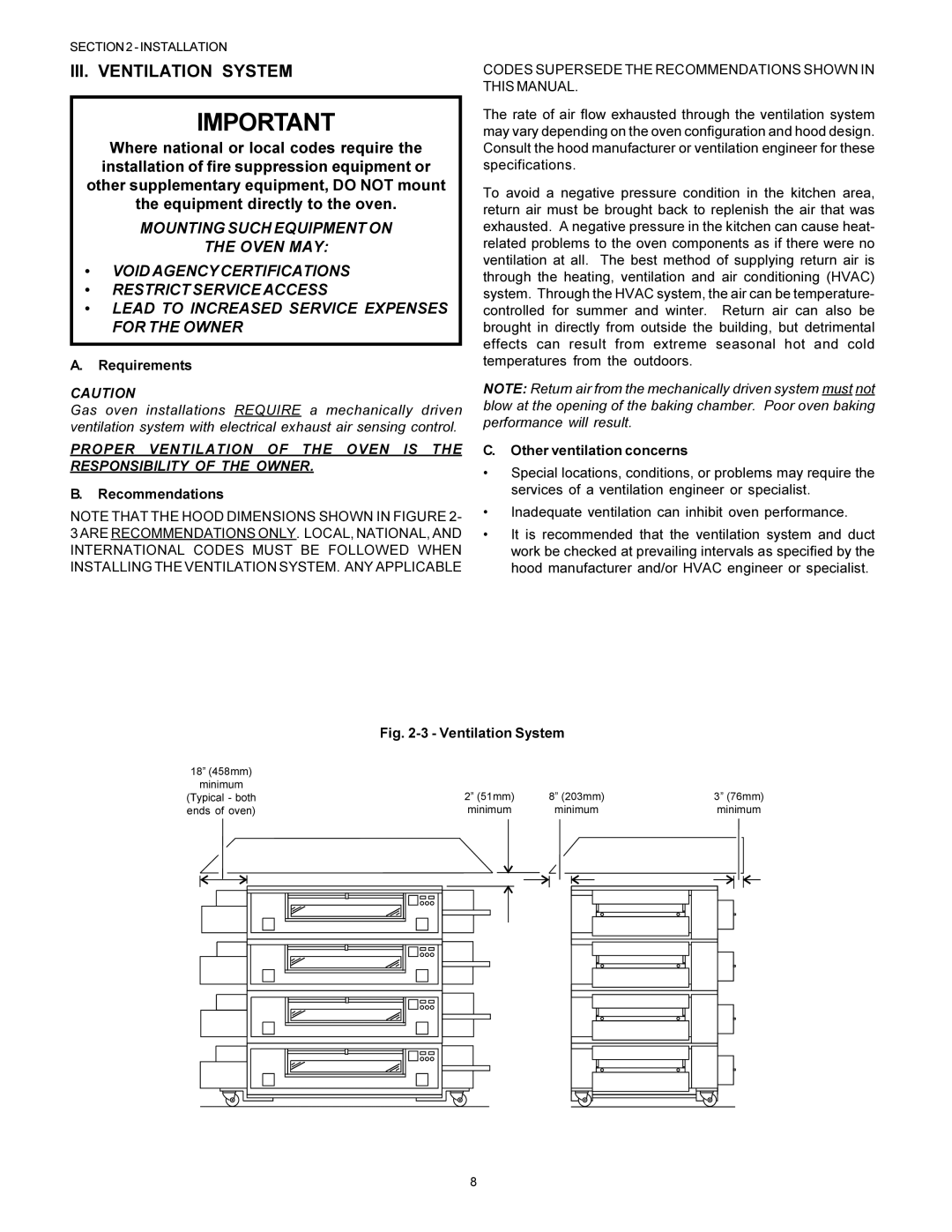 Middleby Marshall PS570S III. Ventilation System, Requirements, Recommendations, Other ventilation concerns 