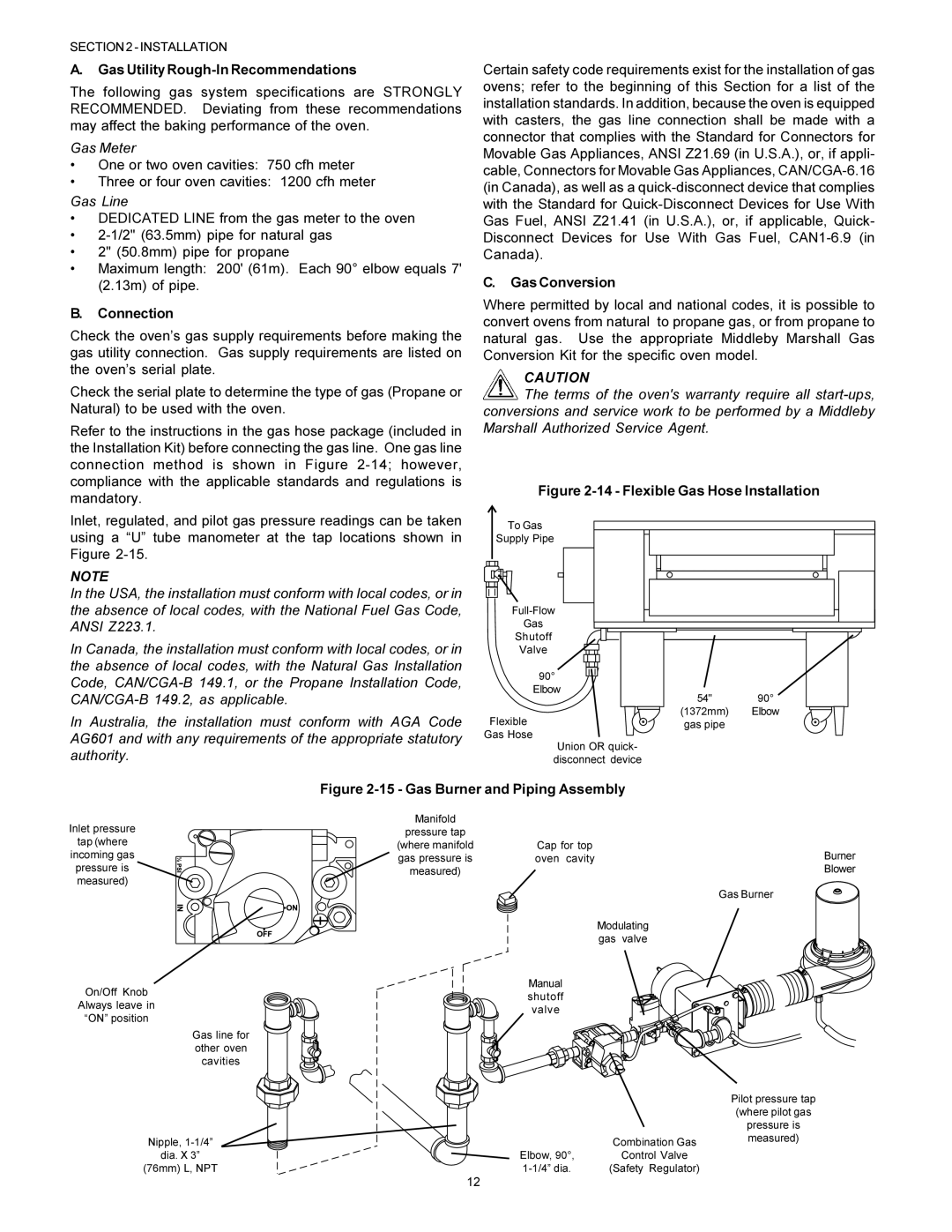 Middleby Marshall PS570S installation manual A. Gas Utility Rough-In Recommendations, B. Connection, C. Gas Conversion 
