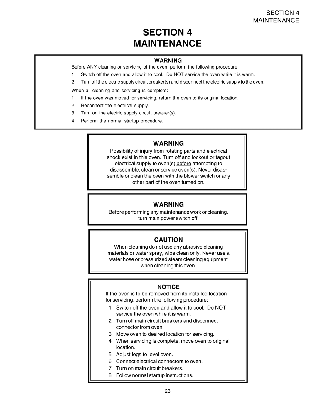 Middleby Marshall PS624E installation manual Section Maintenance 