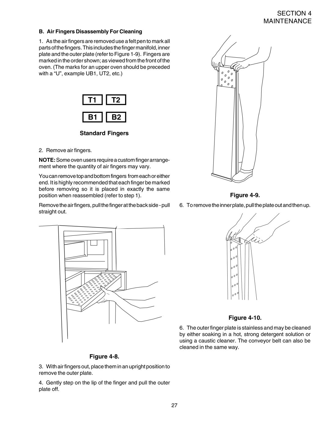 Middleby Marshall PS624E installation manual Standard Fingers, Air Fingers Disassembly For Cleaning 