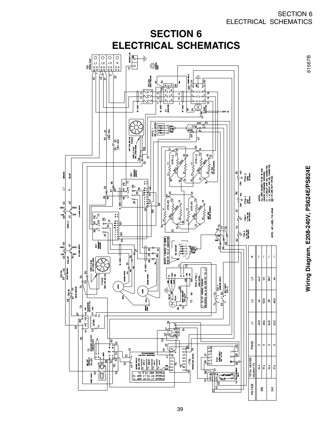 Middleby Marshall PS624E installation manual Section Electrical Schematics 