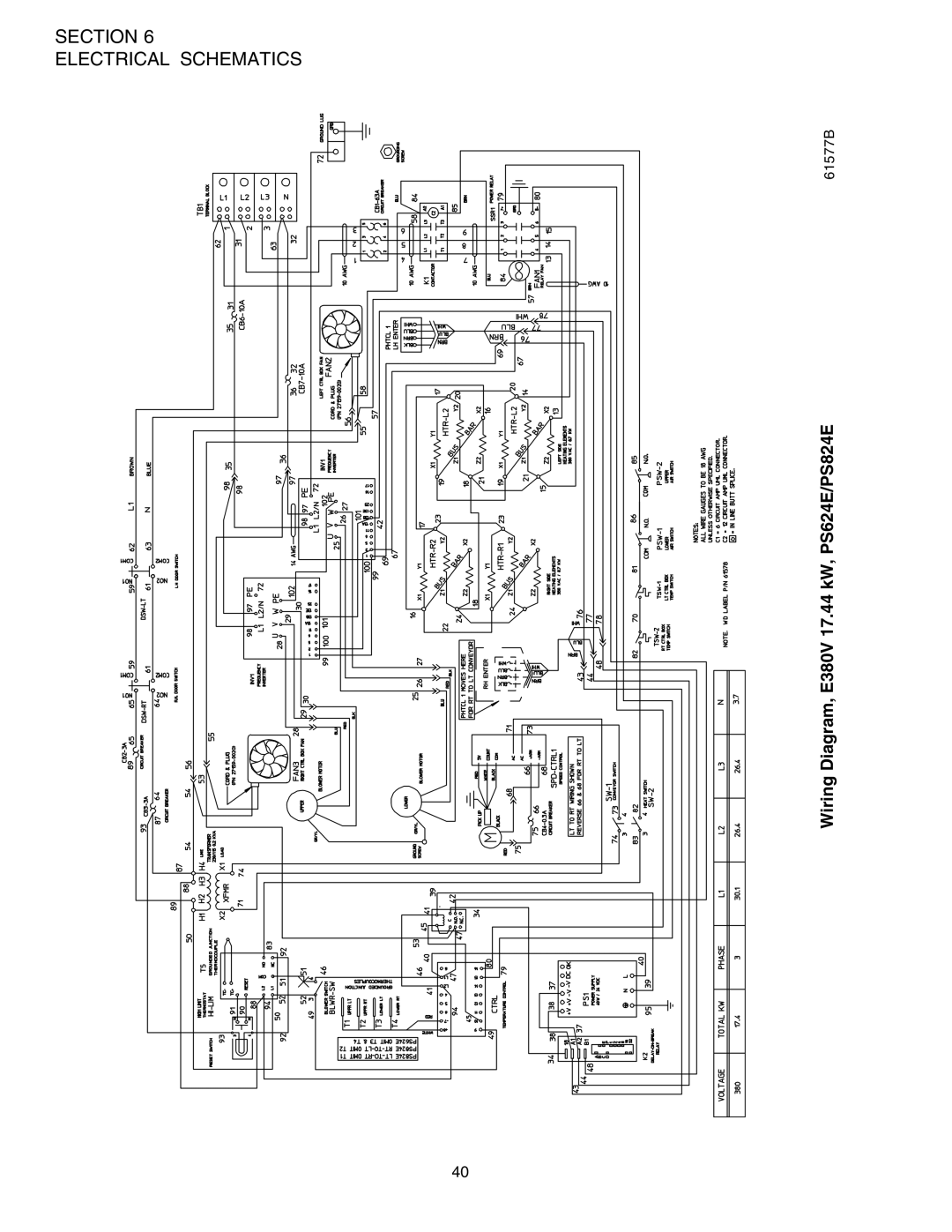 Middleby Marshall installation manual Wiring Diagram, E380V 17.44 kW, PS624E/PS824E 